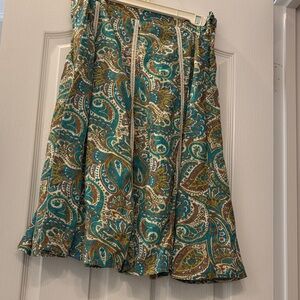Split Teal and Brown Paisley A-Line Skirt